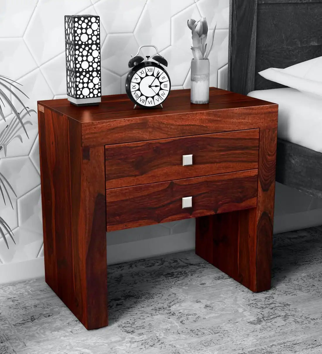 Solid Wood Bedside Tables In Honey Finish