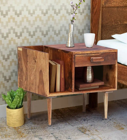 Solid Wood Bedside Tables In Teak Finish