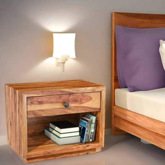 Solid Wood Bedside Tables In Honey Finish