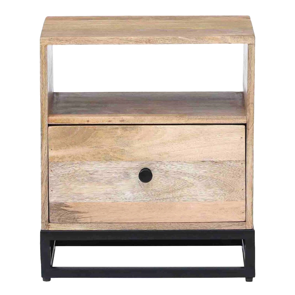 Solid Wood Bedside Tables In Natural Wood & Black Finish