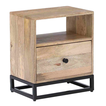 Solid Wood Bedside Tables In Natural Wood & Black Finish