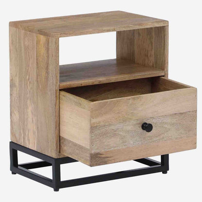 Solid Wood Bedside Tables In Natural Wood & Black Finish