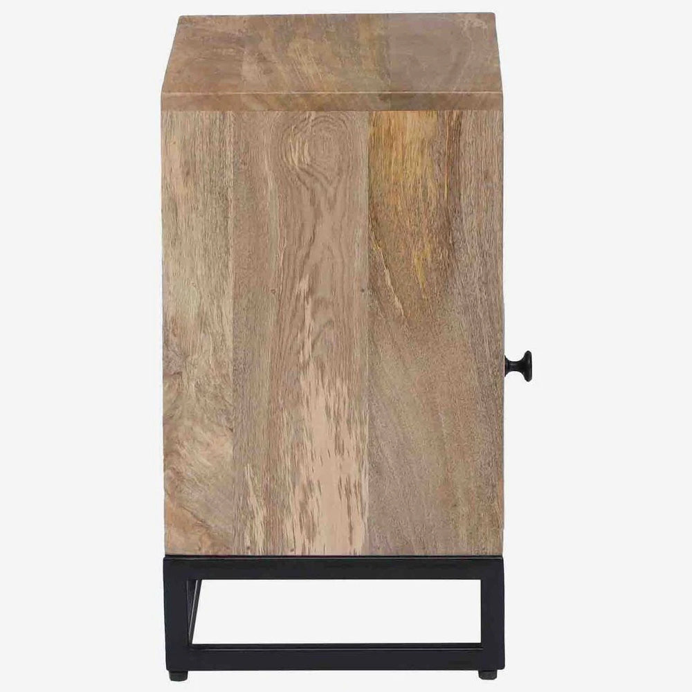 Solid Wood Bedside Tables In Natural Wood & Black Finish