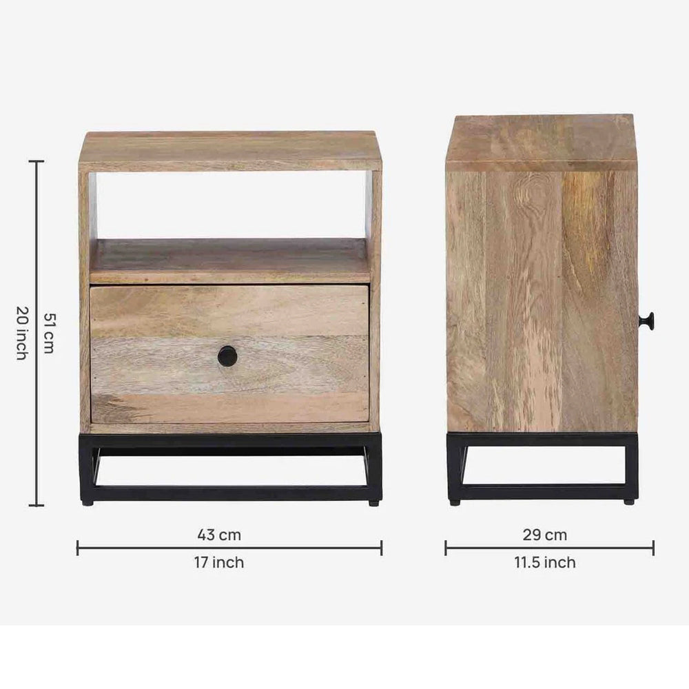 Solid Wood Bedside Tables In Natural Wood & Black Finish