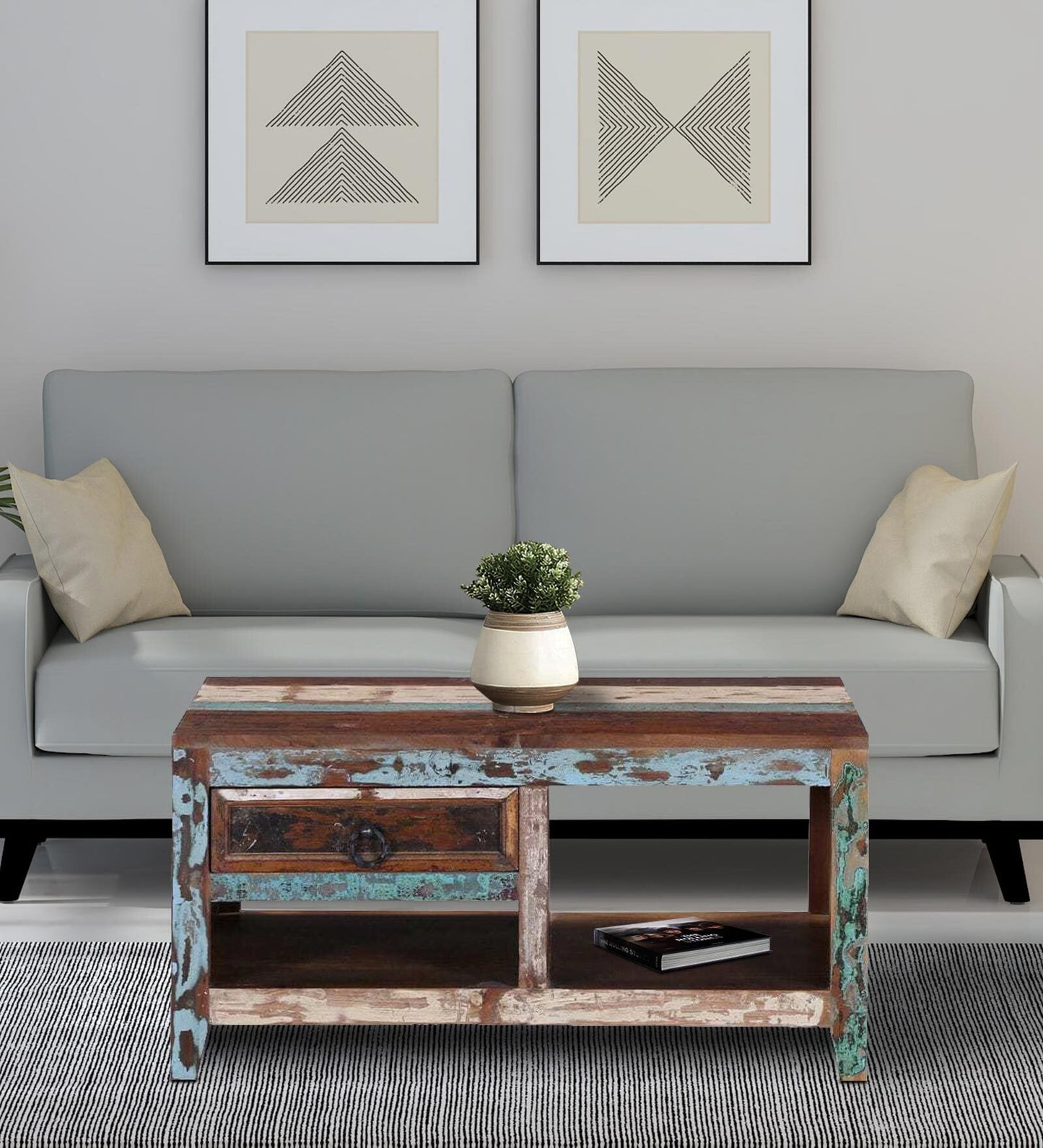 Ebner - Reclaimed Wood Coffee Table In Distress Polish Shade With Drawers