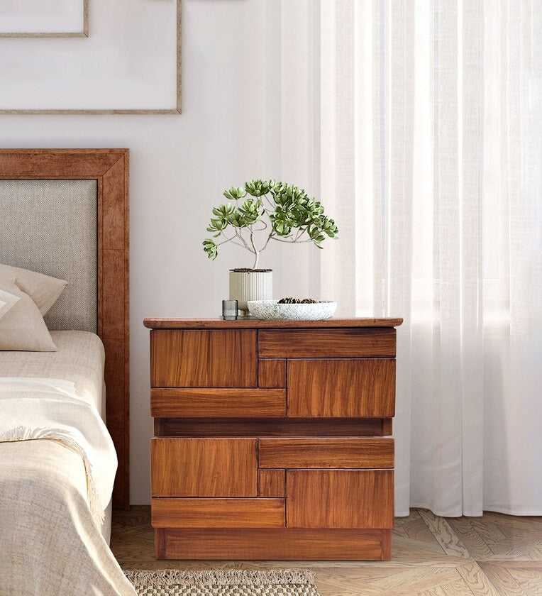 Solid Wood Bedside Tables In Natural Wood & Black Finish