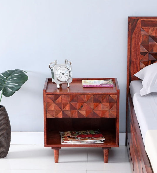 Solid Wood Bedside Tables In Honey Oak Finish