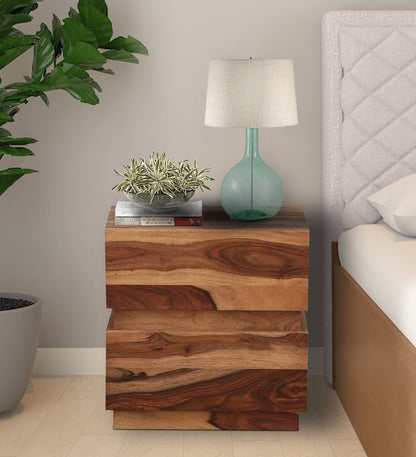 Solid Wood Bedside Tables In Rustic Teak Finish