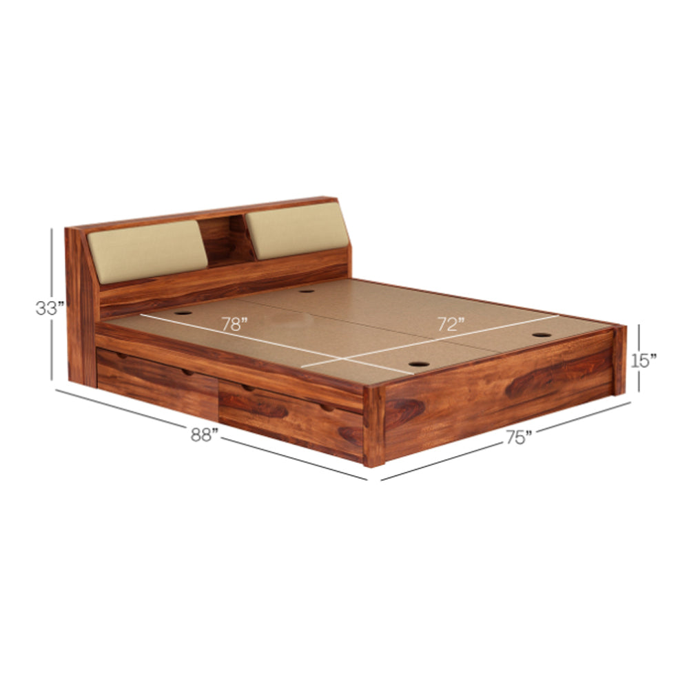 Solid Wood King Bed In Honey Finish