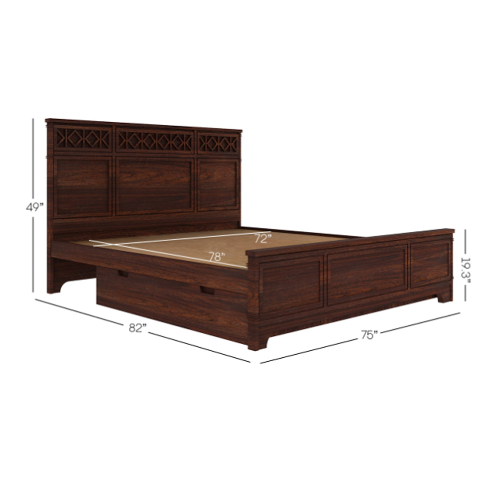 Solid Wood King Bed In Walnut Finish