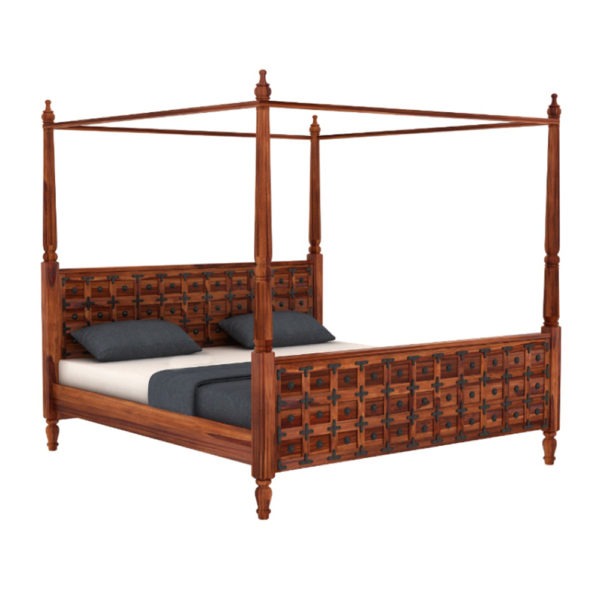 Solid Wood King Bed In Honey Finish