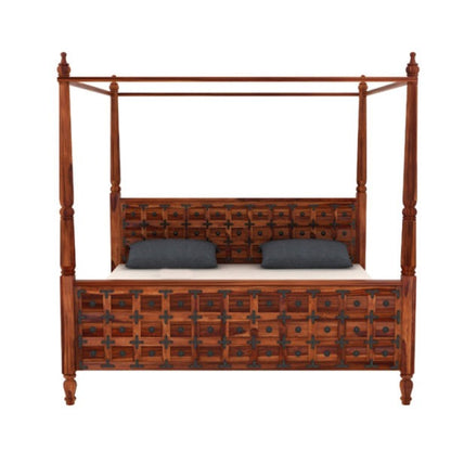 Solid Wood King Bed In Honey Finish