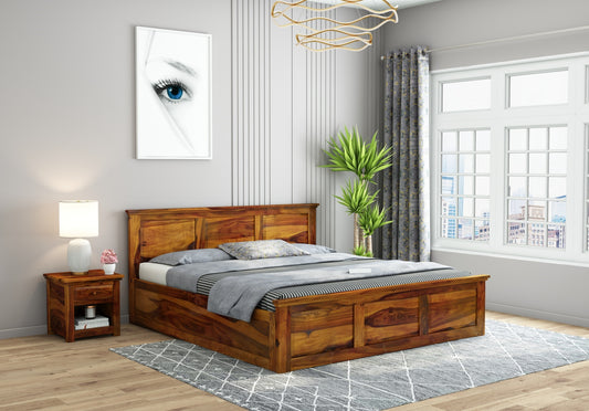 Solid Wood King Bed In Teak Finish