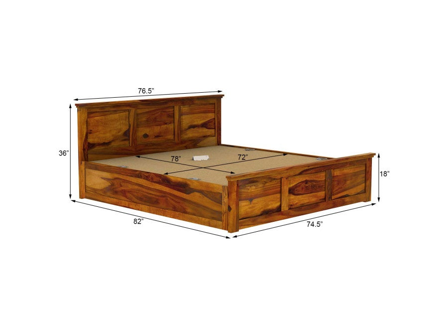 Solid Wood King Bed In Teak Finish