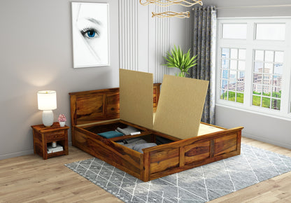 Solid Wood King Bed In Teak Finish