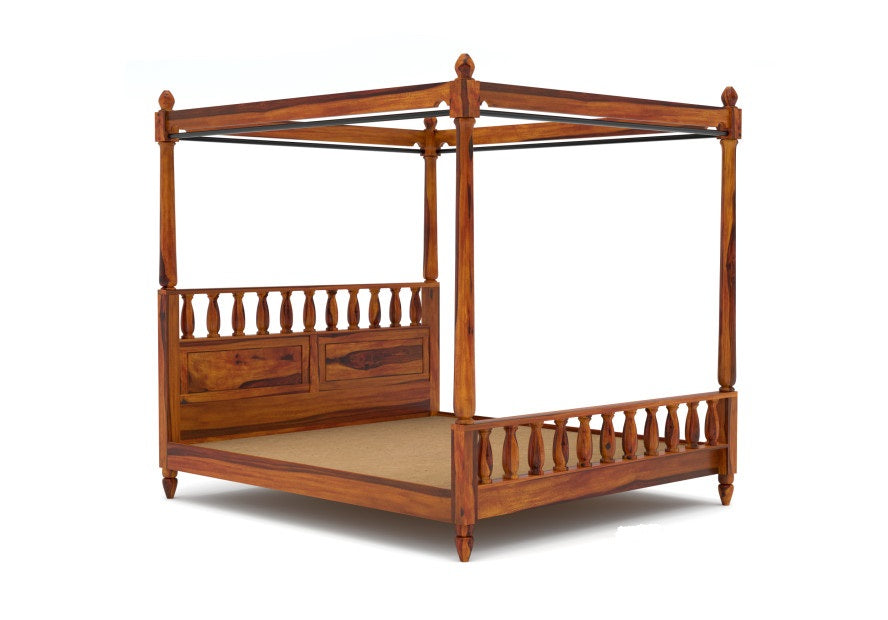 Solid Wood King Bed In Teak Finish