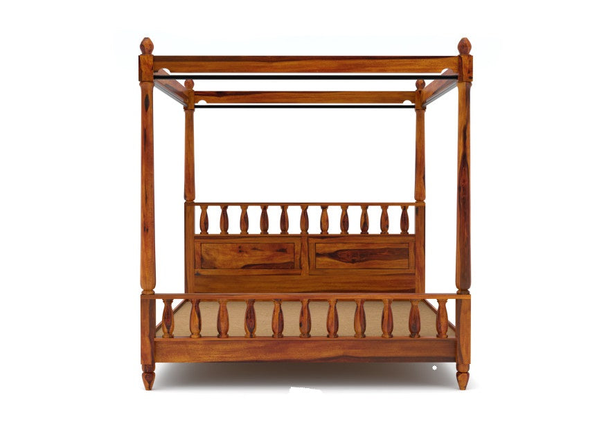 Solid Wood King Bed In Teak Finish