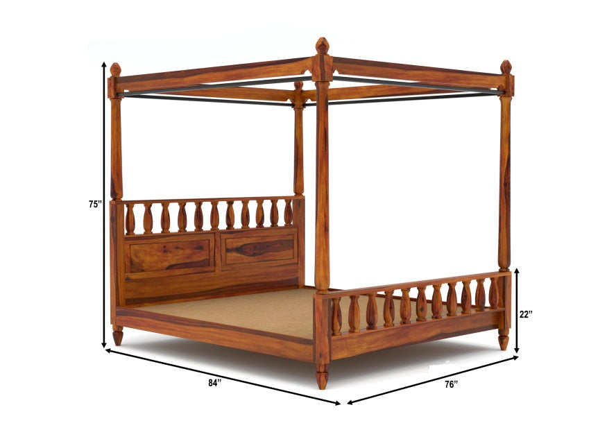 Solid Wood King Bed In Teak Finish