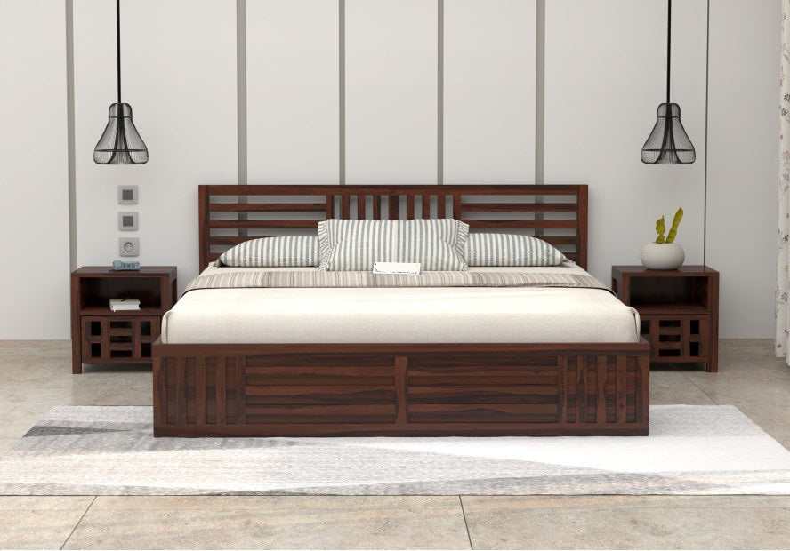 Solid Wood King Bed In Walnut Finish