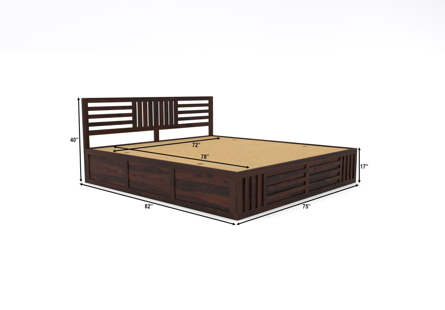 Solid Wood King Bed In Walnut Finish