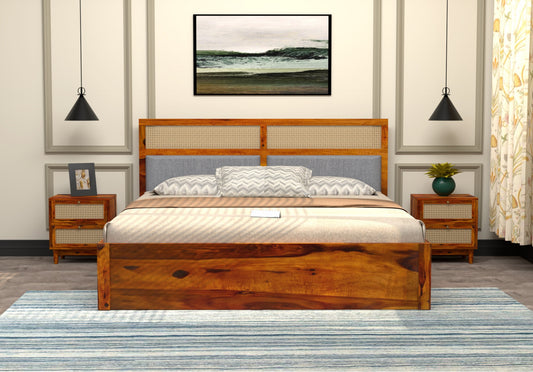 Solid Wood King Bed In Teak Finish