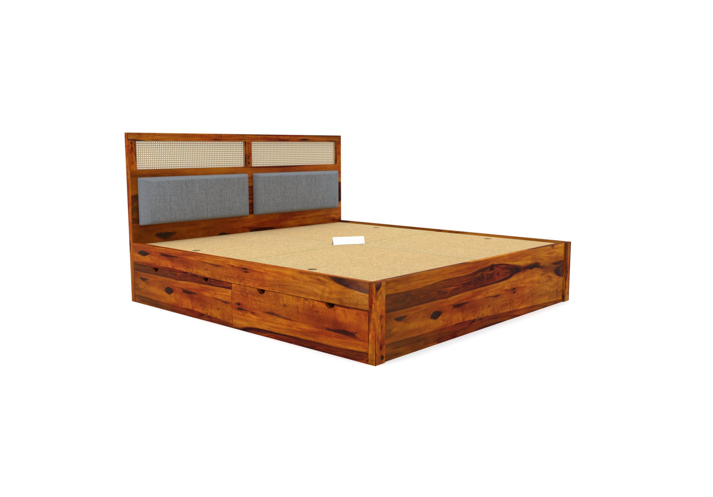 Solid Wood King Bed In Teak Finish