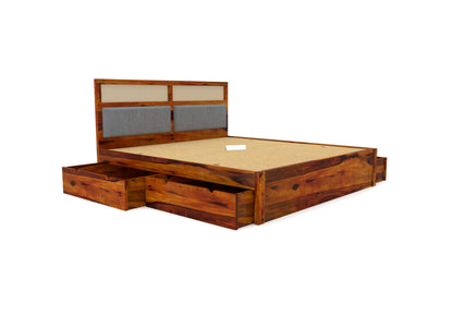 Solid Wood King Bed In Teak Finish