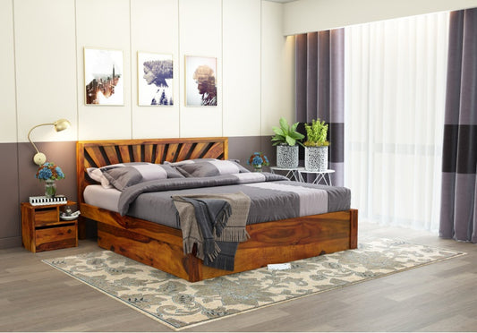 Solid Wood King Bed In Teak Finish