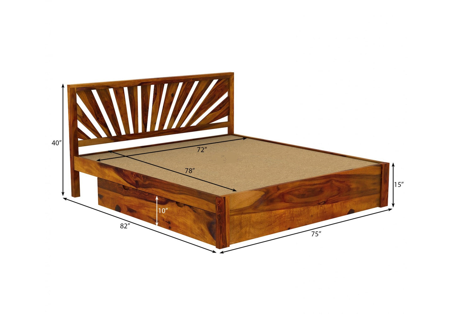 Solid Wood King Bed In Teak Finish