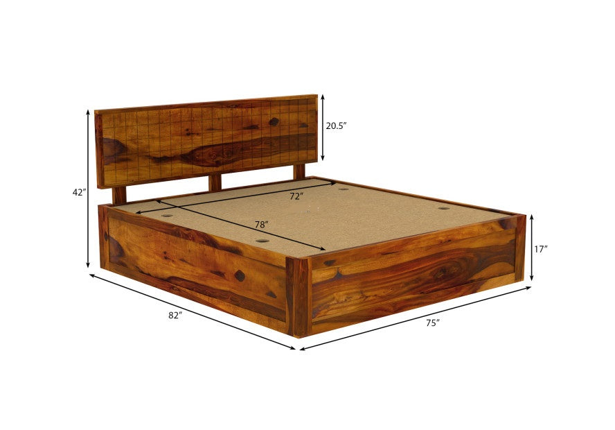 Solid Wood King Bed In Teak Finish