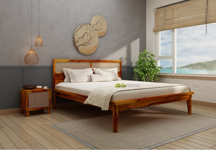 Solid Wood King Bed In Teak Finish