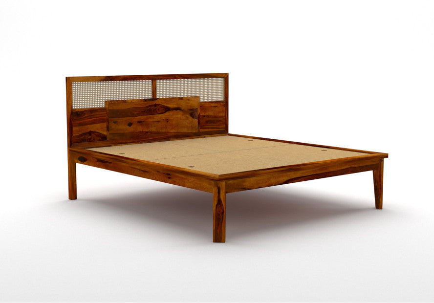 Solid Wood King Bed In Teak Finish