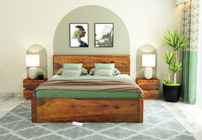 Solid Wood Queen Bed In Teak Finish