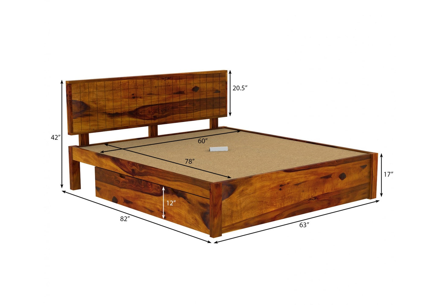 Solid Wood Queen Bed In Teak Finish