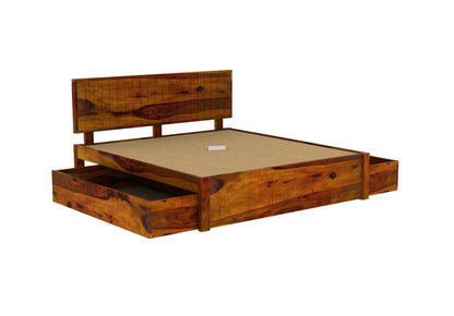 Solid Wood Queen Bed In Teak Finish