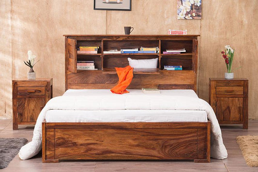 Solid Wood Queen Bed In Honey Finish