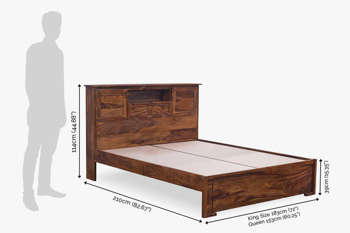 Solid Wood Queen Bed In Honey Finish