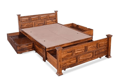 Solid Wood Queen Bed In Honey Finish