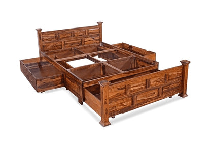 Solid Wood Queen Bed In Honey Finish