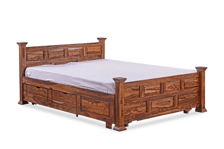 Solid Wood Queen Bed In Honey Finish