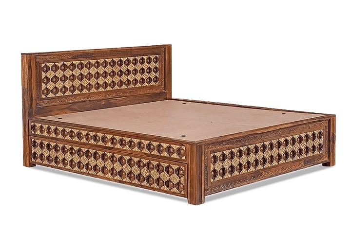 Solid Wood King Bed In Honey Finish