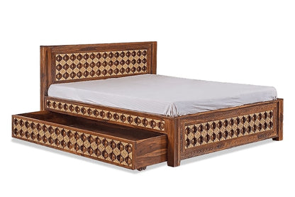 Solid Wood King Bed In Honey Finish