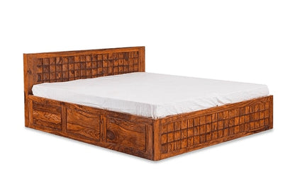 Solid Wood Queen Bed In Honey Finish