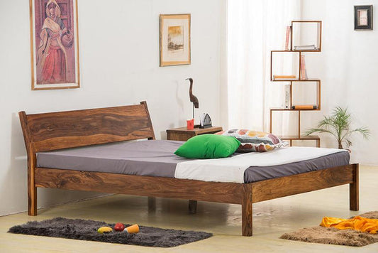 Solid Wood Queen Bed In Honey Finish