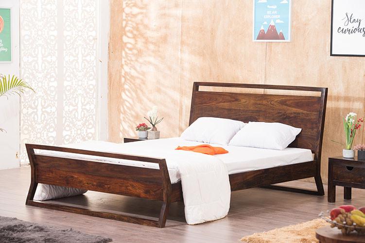 Solid Wood Queen Bed In Walnut Finish