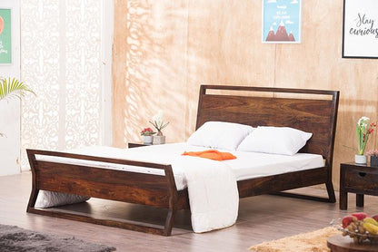 Solid Wood Queen Bed In Walnut Finish