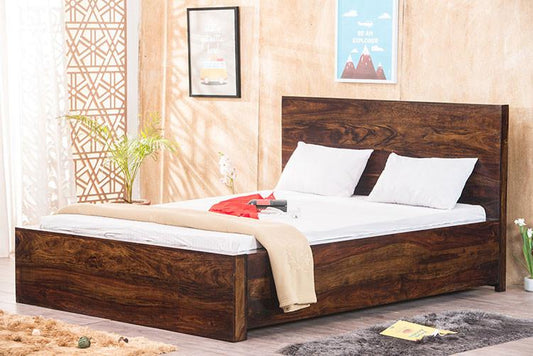 Solid Wood Queen Bed In Walnut Finish