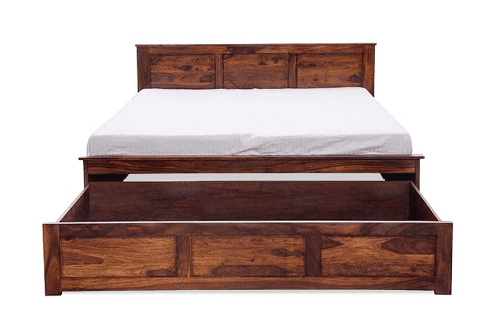 Solid Wood Queen Bed In Honey Finish