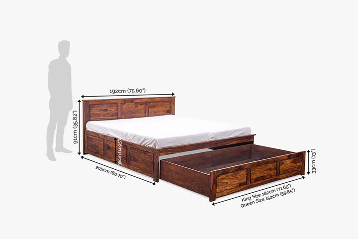 Solid Wood Queen Bed In Honey Finish