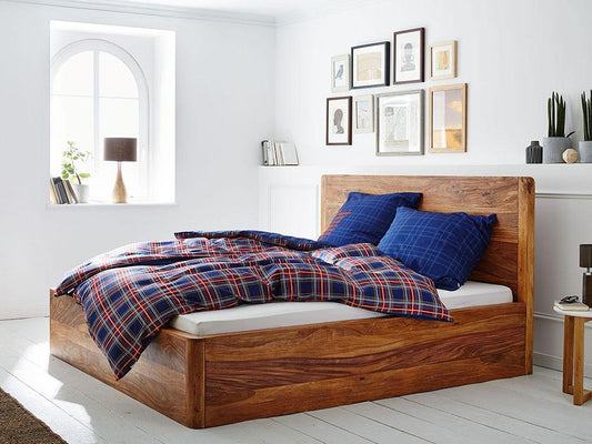 Solid Wood Queen Bed In Honey Finish